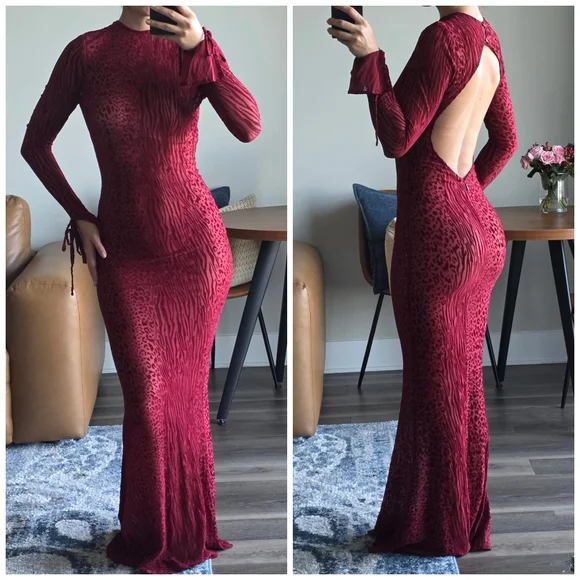 knee length dresses for ladies Waylynn Burnout Velvet Maxi Dress – So.Fvshionable main image 0